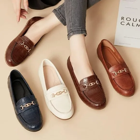 Deyashopin Flat Shoes Women White Polyurethane (PU) Leisure Slip Comfort Shoes