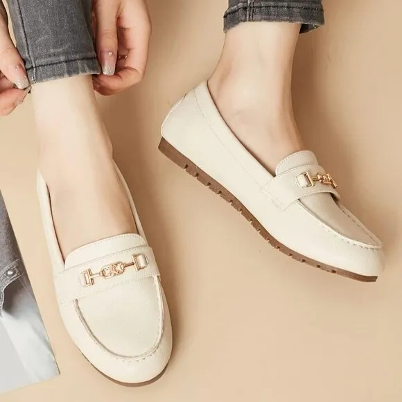 Deyashopin Flat Shoes Women White Polyurethane (PU) Leisure Slip Comfort Shoes