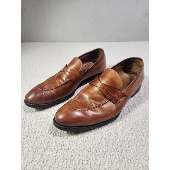 Di Bianco Scarpe Criss Cross Loafers Slip On Shoes Mens 11.5 Brown Leather Penny