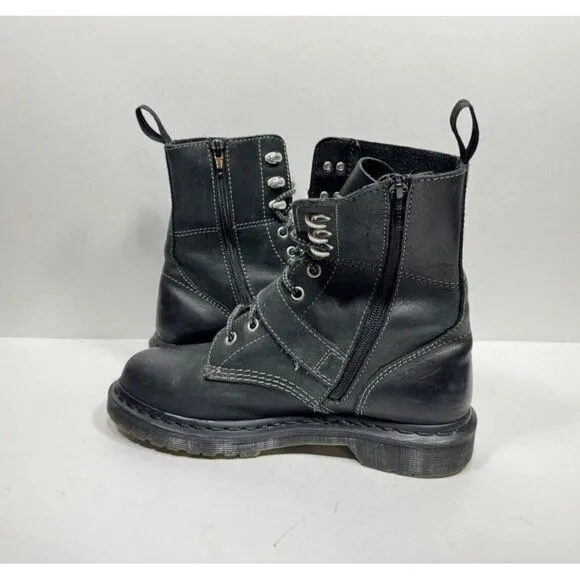Doc Dr. Martens Boot Hilda Black Leather Women’s Size 7 Shoes Strap Combat