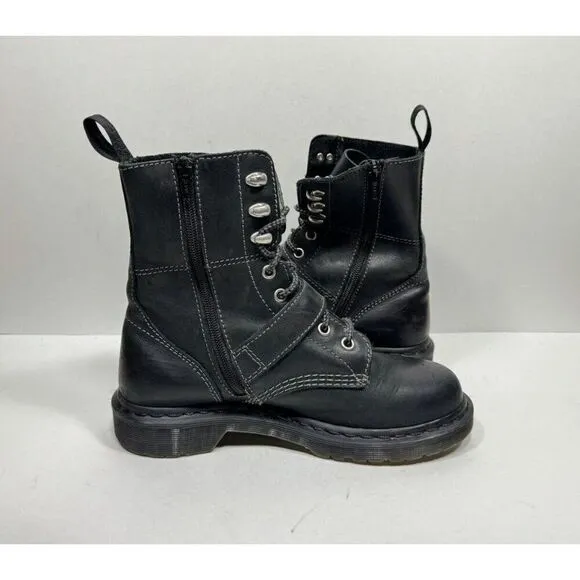 Doc Dr. Martens Boot Hilda Black Leather Women’s Size 7 Shoes Strap Combat