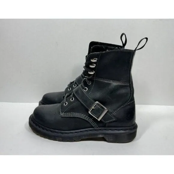 Doc Dr. Martens Boot Hilda Black Leather Women’s Size 7 Shoes Strap Combat