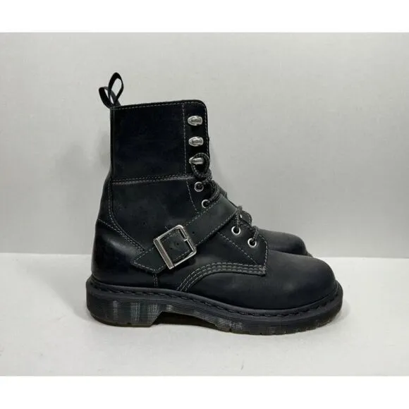 Doc Dr. Martens Boot Hilda Black Leather Women’s Size 7 Shoes Strap Combat