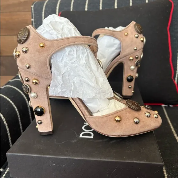 Dolce and Gabana suede button T strap