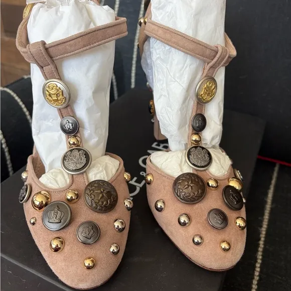 Dolce and Gabana suede button T strap