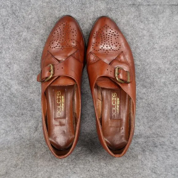 Dolcis Shoes Womens 7.5 Monk Strap Oxford Loafers Wingtip Leather Brown Retro