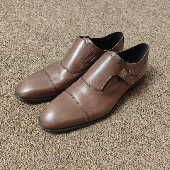 Donald J Pliner Men's Sergio-43 Brown Burnished Calf Monk Strap Shoes Size 15 M