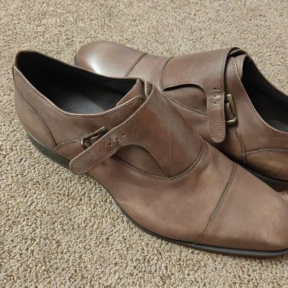 Donald J Pliner Men's Sergio-43 Brown Burnished Calf Monk Strap Shoes Size 15 M