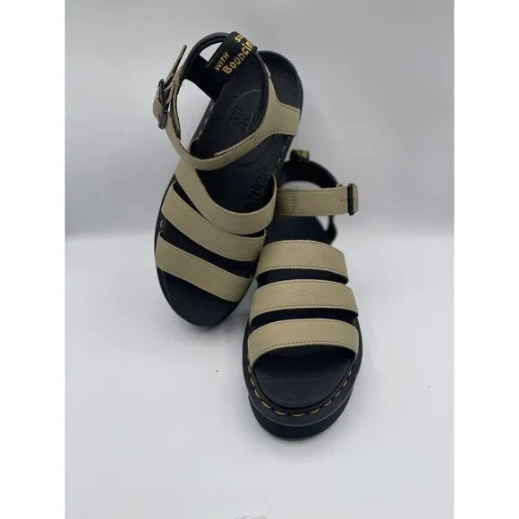 Dr. Martens Women Blaire 3 Strap Parchment Beige Sandal Shoes Sz EU 39/US 8