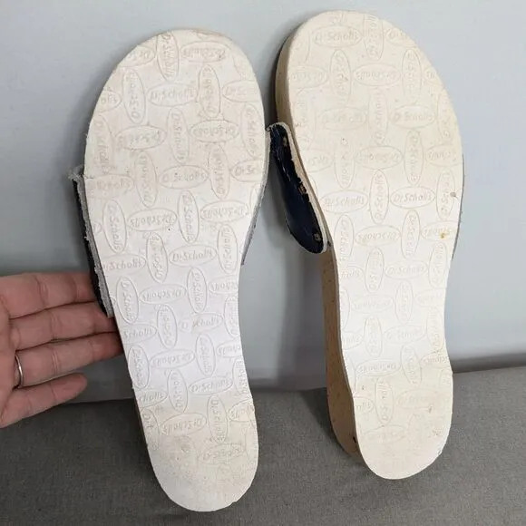 Dr Scholls Exercise Sandals Clog Wooden Vintage Blue Slip On Leather Italy 8