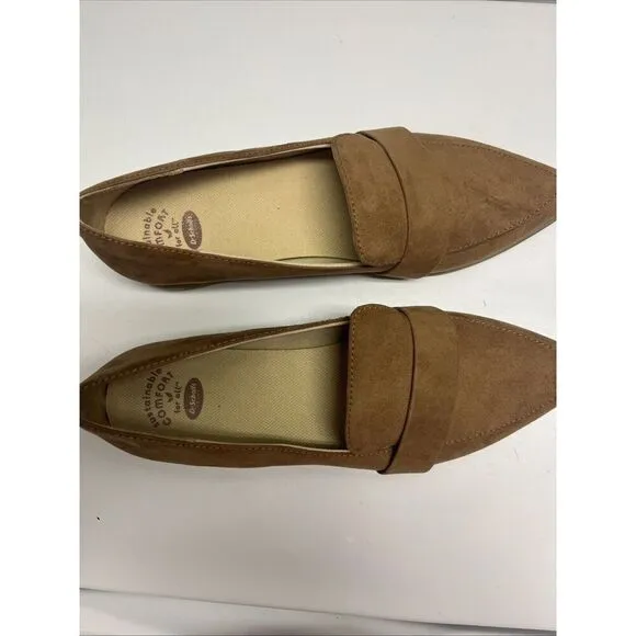 Dr Scholls 9M Emilia Pointed Toe Slip-On Tan Flat Loafer Comfort Shoes