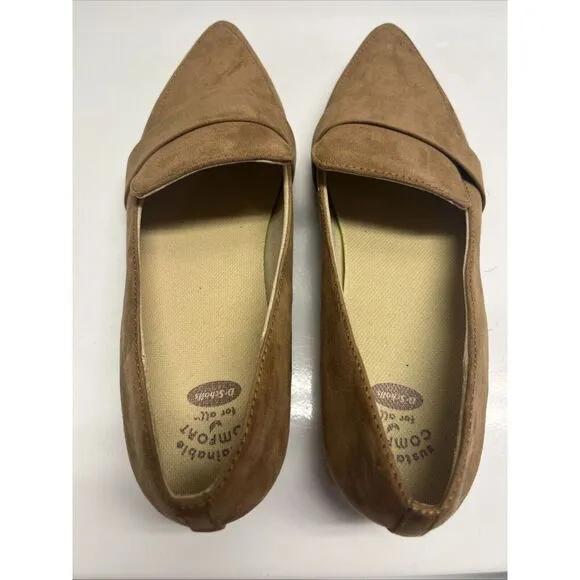 Dr Scholls 9M Emilia Pointed Toe Slip-On Tan Flat Loafer Comfort Shoes
