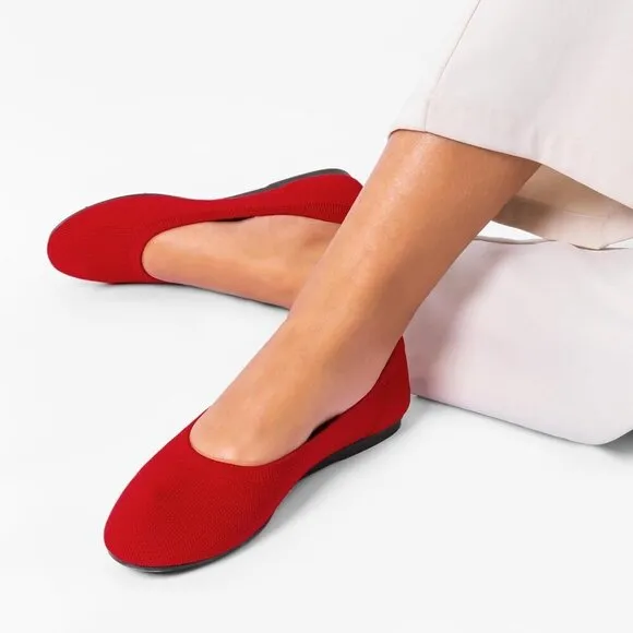 Dream Pairs Flat Shoes Women Red Knit Arch Support Casual Work Comfortable Shoes