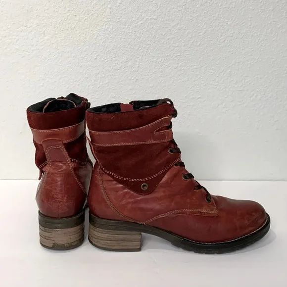 Dromedaris Women's Kara Combat Red Leather   Suede Lace-up Comfort Inside Zip