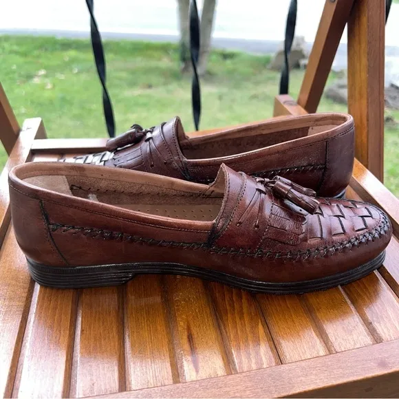 EARTH DALE BROWN LEATHER TASSELED LOAFERS SLIP ONS SHOES MOCS US MENS SZ 8.5D