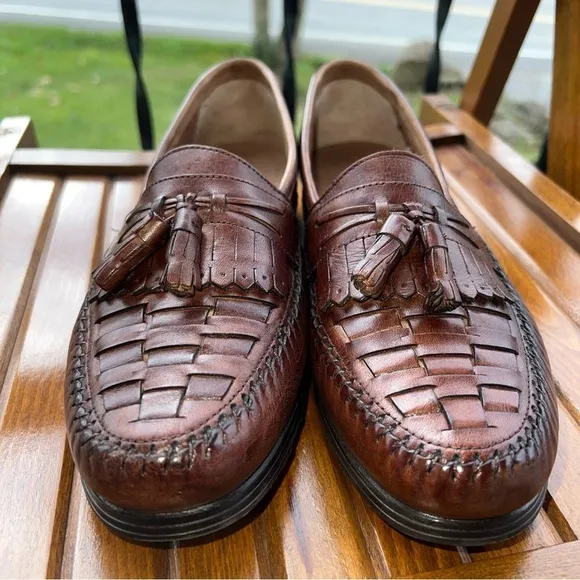 EARTH DALE BROWN LEATHER TASSELED LOAFERS SLIP ONS SHOES MOCS US MENS SZ 8.5D