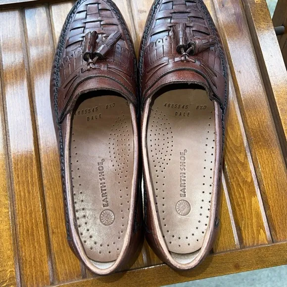 EARTH DALE BROWN LEATHER TASSELED LOAFERS SLIP ONS SHOES MOCS US MENS SZ 8.5D