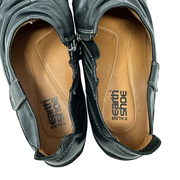 Earth Kalso Invoke Black Leather Slip On Loafers with Zippers Size 8.5 NWT