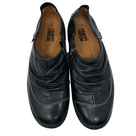 Earth Kalso Invoke Black Leather Slip On Loafers with Zippers Size 8.5 NWT