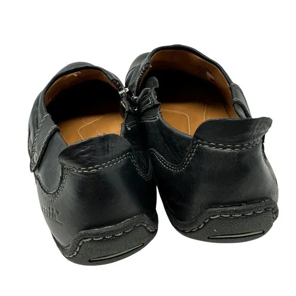 Earth Kalso Invoke Black Leather Slip On Loafers with Zippers Size 8.5 NWT