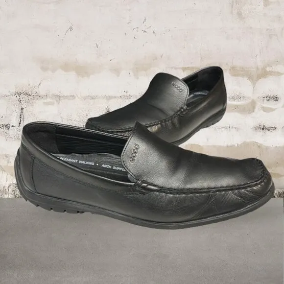 ECCO Black Slip On Driving Racing Loafers Casual Comfort Shoes US 11.5 EU 46 VGC