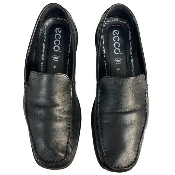 ECCO Black Slip On Driving Racing Loafers Casual Comfort Shoes US 11.5 EU 46 VGC