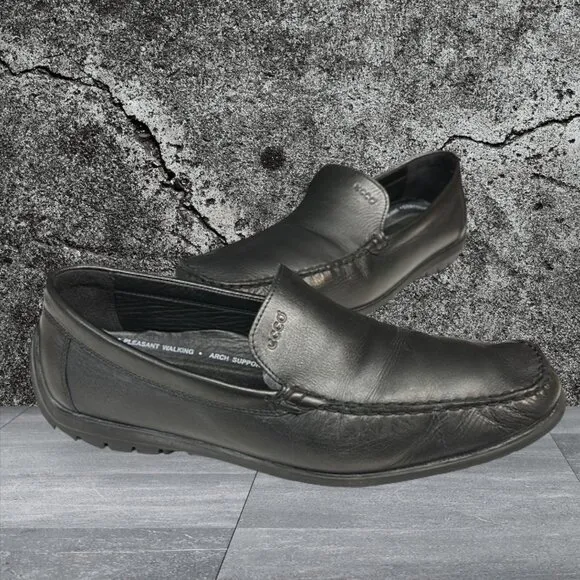ECCO Black Slip On Driving Racing Loafers Casual Comfort Shoes US 11.5 EU 46 VGC