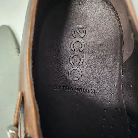Ecco Vitrus Shoes Mens 10 Extra Width Loafer Brown Leather Mondial Monk Strap