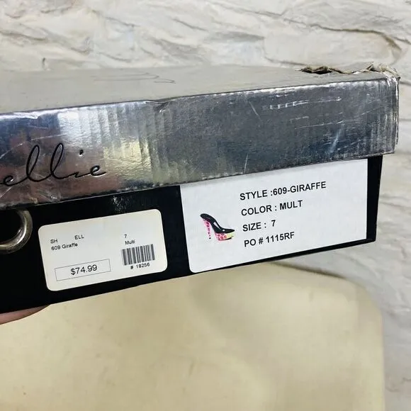 Ellie 6&quot; Rainbow Peep Toe Ankle Strap Heels Adult Women Shoes 609 Giraffe