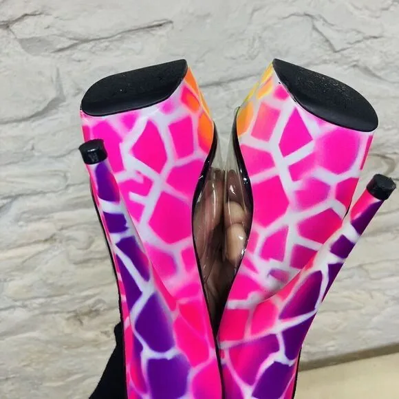 Ellie 6&quot; Rainbow Peep Toe Ankle Strap Heels Adult Women Shoes 609 Giraffe