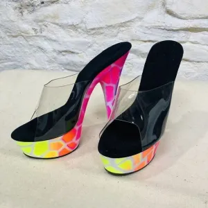 Ellie 6&quot; Rainbow Peep Toe Ankle Strap Heels Adult Women Shoes 609 Giraffe