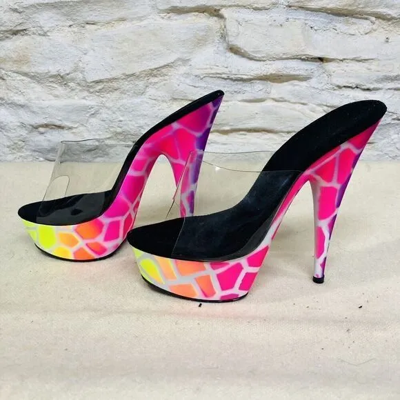Ellie 6&quot; Rainbow Peep Toe Ankle Strap Heels Adult Women Shoes 609 Giraffe