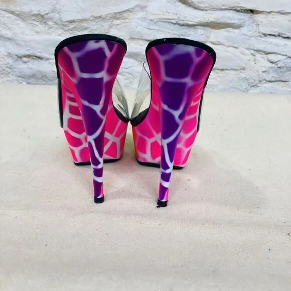 Ellie 6&quot; Rainbow Peep Toe Ankle Strap Heels Adult Women Shoes 609 Giraffe