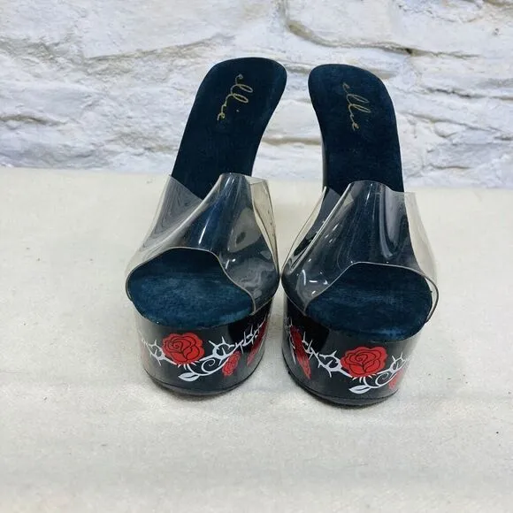 Ellie 6&quot; Tattoo Print Peep Toe Ankle Strap Heels Adult Women Shoes 608 Passion