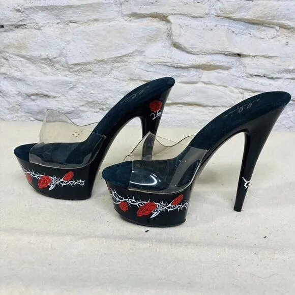 Ellie 6&quot; Tattoo Print Peep Toe Ankle Strap Heels Adult Women Shoes 608 Passion