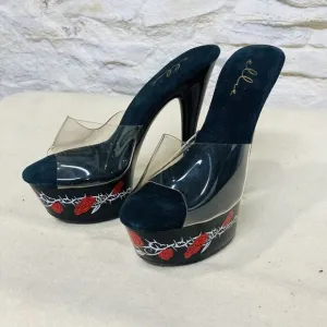 Ellie 6&quot; Tattoo Print Peep Toe Ankle Strap Heels Adult Women Shoes 608 Passion