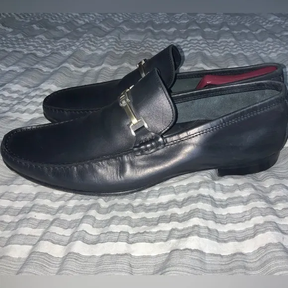 Ermenegildo Zegna Horse Bit Black Leather Strap Loafers Men's Shoes 12D. ITALY.