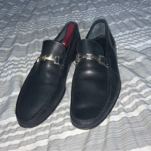 Ermenegildo Zegna Horse Bit Black Leather Strap Loafers Men's Shoes 12D. ITALY.
