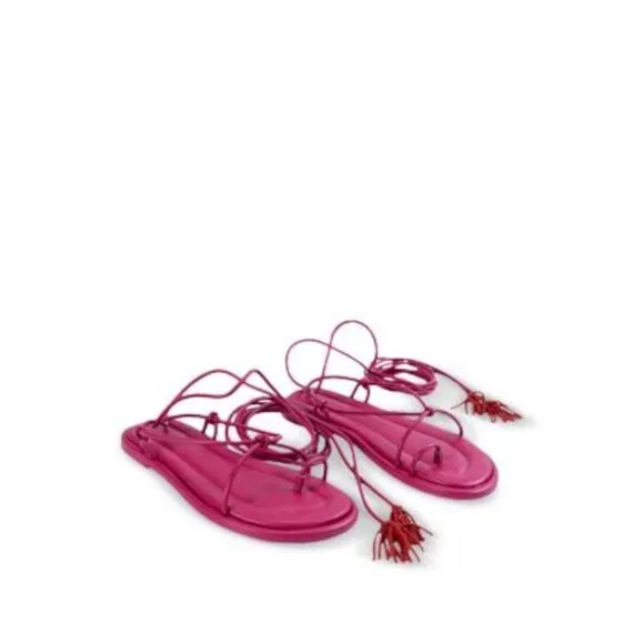 FARM RIO Womens Pink Ankle Wrap Knotted Tasseled Round Toe Sandals Shoes 8