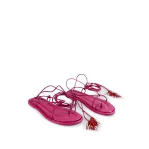 FARM RIO Womens Pink Ankle Wrap Knotted Tasseled Round Toe Sandals Shoes 8
