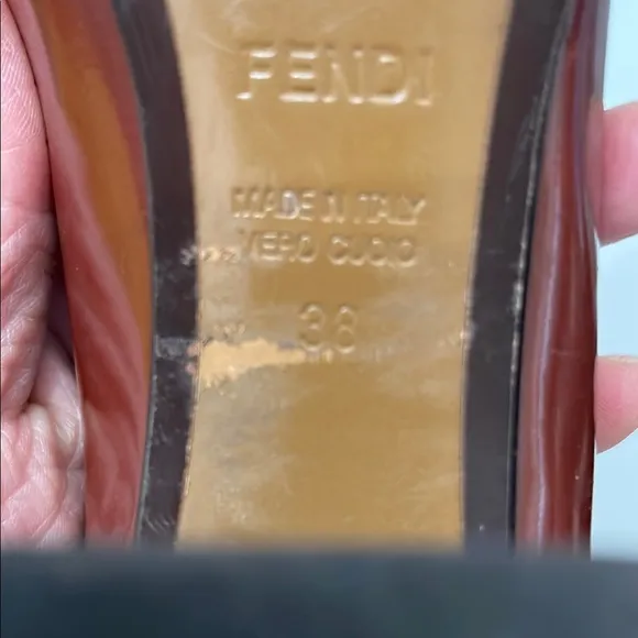 FENDI BROWN LEATHER BLOCK HEEL LOAFER PUMPS MADE IN ITALY WOMENS SIZE 38