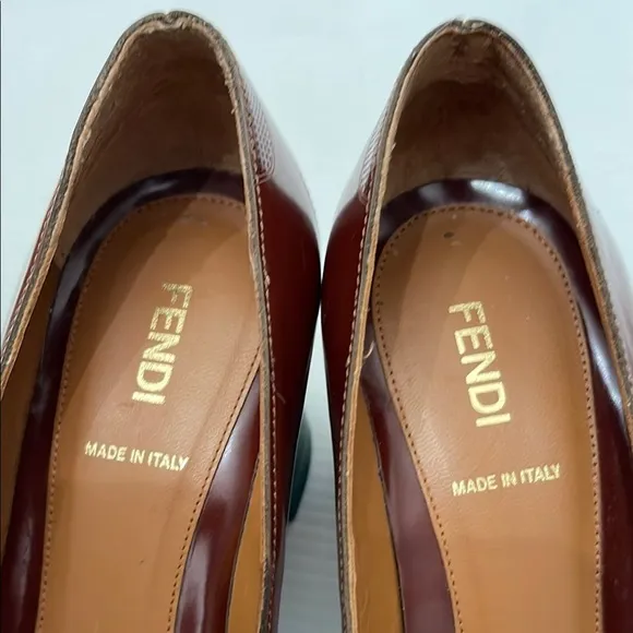 FENDI BROWN LEATHER BLOCK HEEL LOAFER PUMPS MADE IN ITALY WOMENS SIZE 38