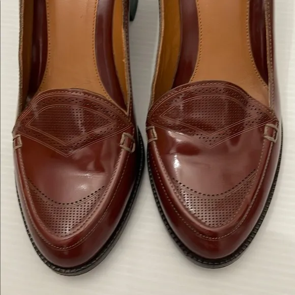 FENDI BROWN LEATHER BLOCK HEEL LOAFER PUMPS MADE IN ITALY WOMENS SIZE 38
