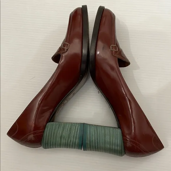 FENDI BROWN LEATHER BLOCK HEEL LOAFER PUMPS MADE IN ITALY WOMENS SIZE 38