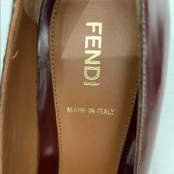 FENDI BROWN LEATHER BLOCK HEEL LOAFER PUMPS MADE IN ITALY WOMENS SIZE 38