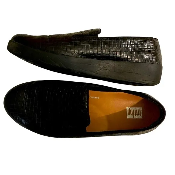 Fitflop black leather loafer womens size 8‎