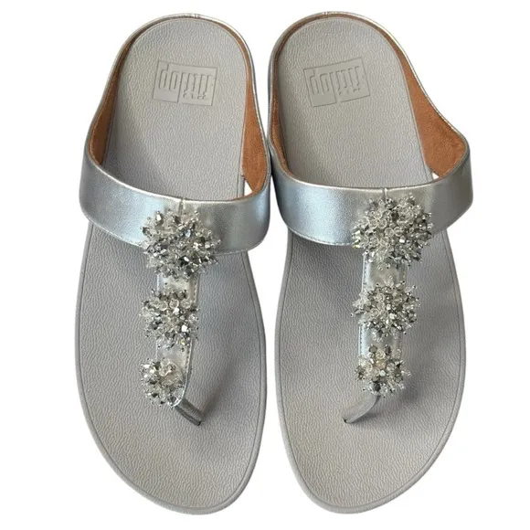 FitFlop Galaxy Thong Sandal Womens Shoe Size 8 Jeweled Metallic Silver Comfort