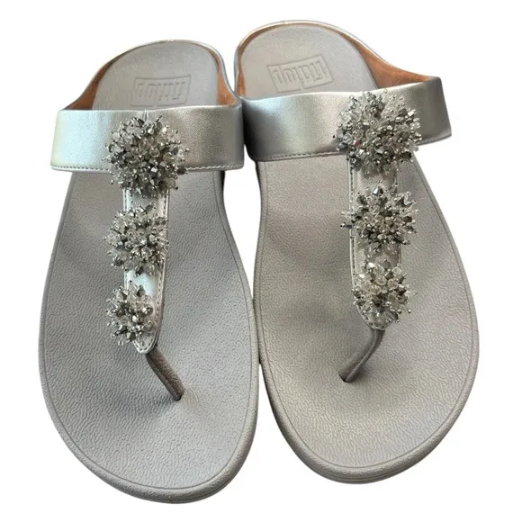 FitFlop Galaxy Thong Sandal Womens Shoe Size 8 Jeweled Metallic Silver Comfort