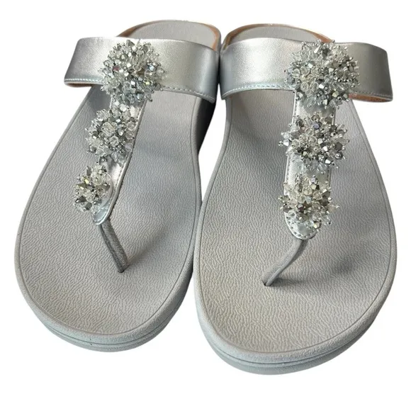 FitFlop Galaxy Thong Sandal Womens Shoe Size 8 Jeweled Metallic Silver Comfort