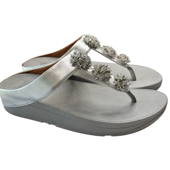 FitFlop Galaxy Thong Sandal Womens Shoe Size 8 Jeweled Metallic Silver Comfort
